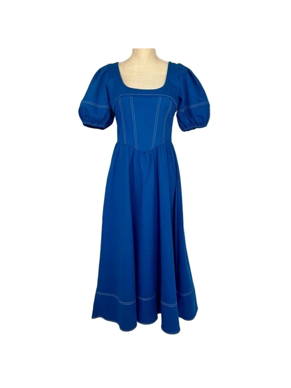 NWOT New Moon River Dress Blue Denim Maxi Long Women's Small Fit & Flare Retro
